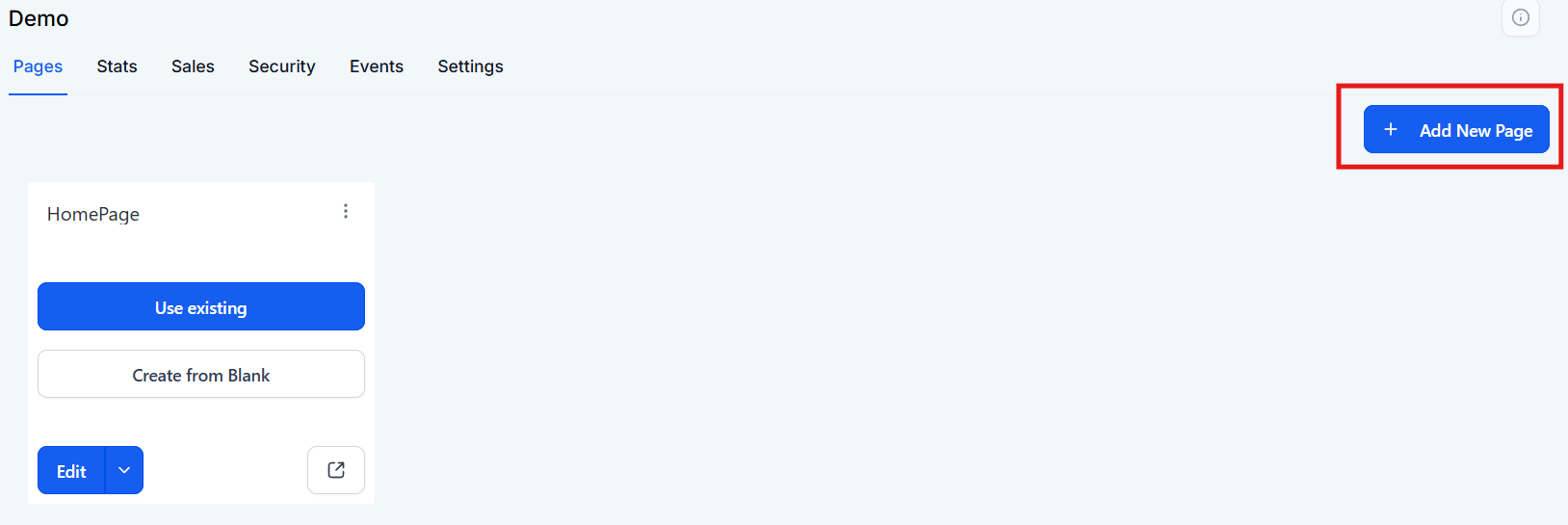 Create a blank funnel page