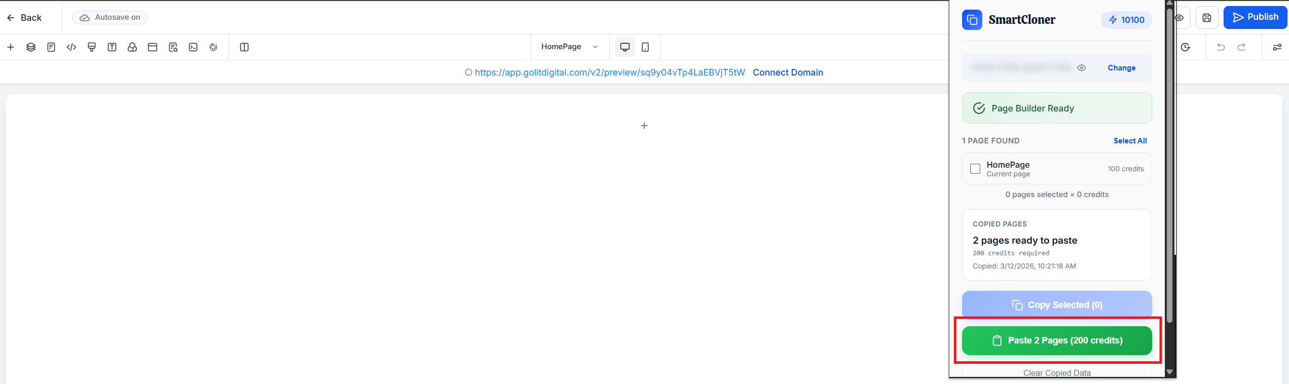 Paste into the funnel builder